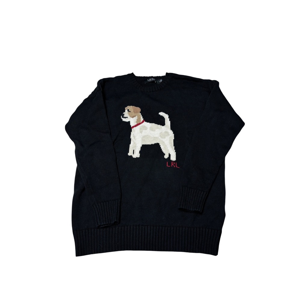 Lauren Ralph Lauren Navy Blue Jack Russell Terrier Dog Intarsia Cotton Womens M